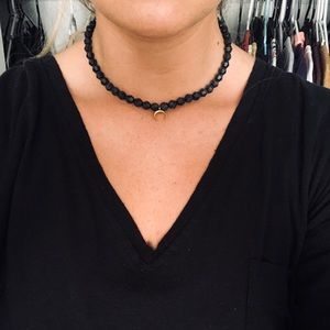 black beaded gold horn choker